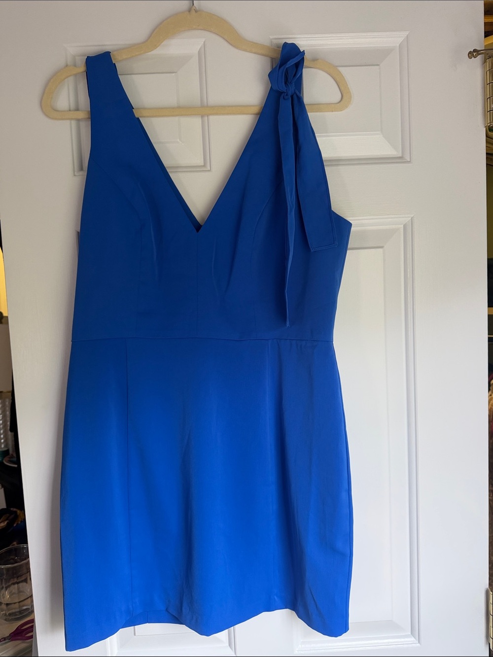 Aqua Bright Blue V-Neck Mini Dress with Shoulder Tie